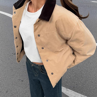 Women's Short Cord Workwear Blouson with Contrast Collar EVA-US