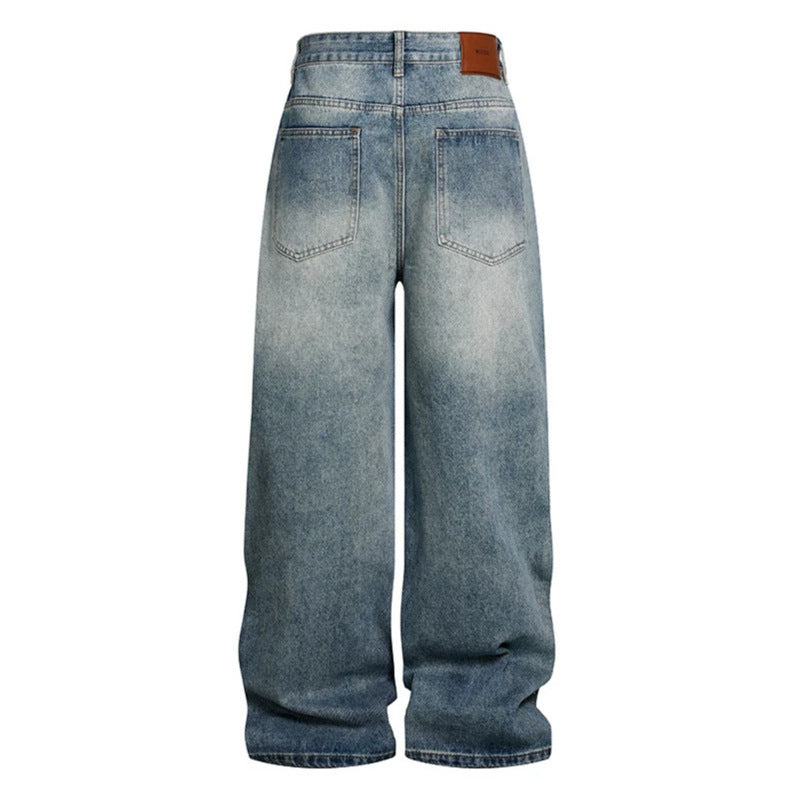 Ladies Wide High-Waist Denim Palazzo Jeans with Destroyed Details and Rhinestone Embellishment EVA-US