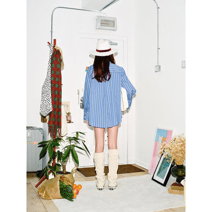 Women Boxy Shirt with Full Zipper, Kent Collar and Breast Pocket EVA-US