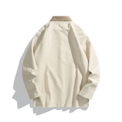Unisex Short-Cut Boxy Canvas Jacket with Cord Collar, Snap Button Front and Utility Patch Pockets EVA-US