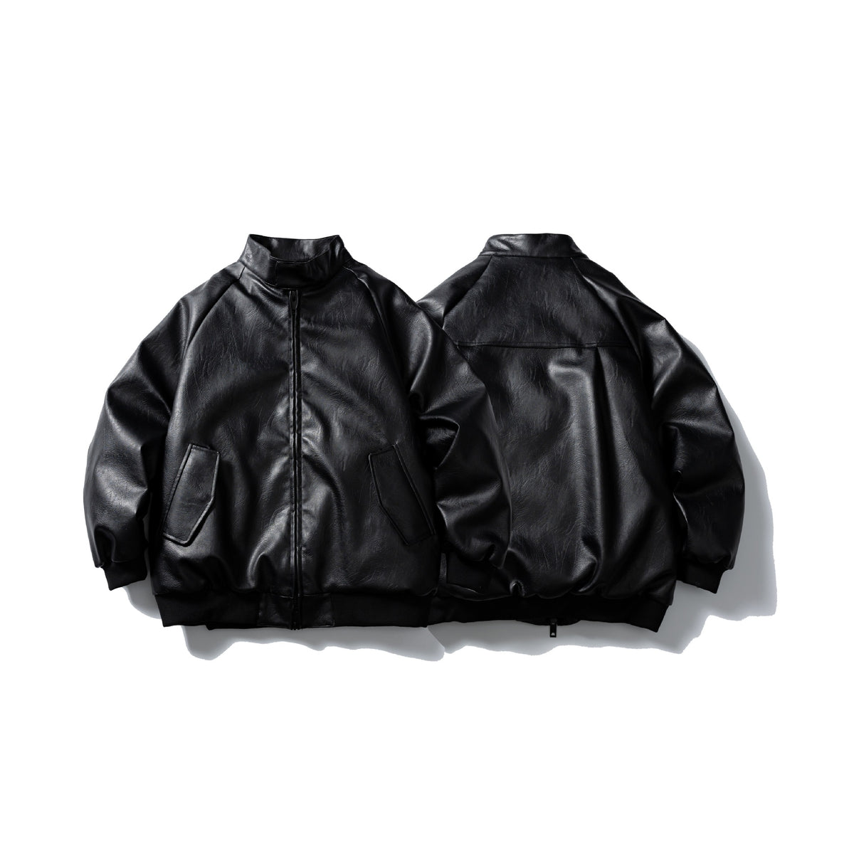 Men's short-cut faux leather bomber with stand-up collar and side pockets EVA-US