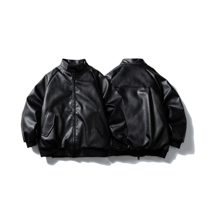 Men's short-cut faux leather bomber with stand-up collar and side pockets EVA-US