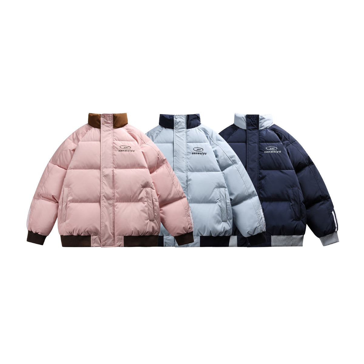 Unisex Short-cut padded bomber jacket with high stand-up collar and contrasting ribbed hems EVA-US
