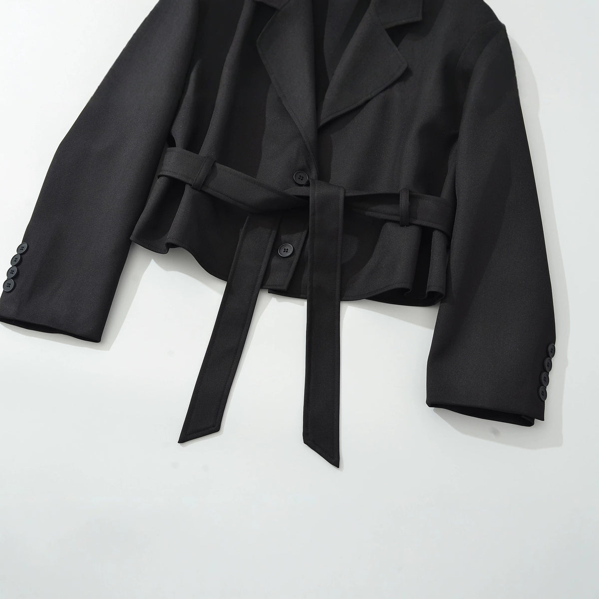 Women's Short Blazer with Waist Belt and Lapel Collar EVA-US