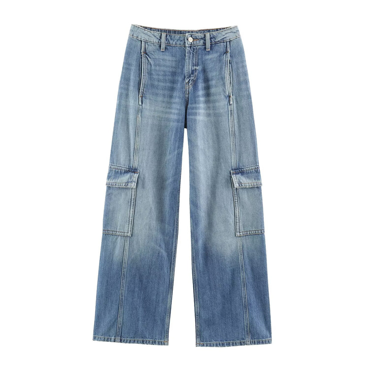 Women's cargo jeans with wide legs, high waist and patch thigh pockets EVA-US