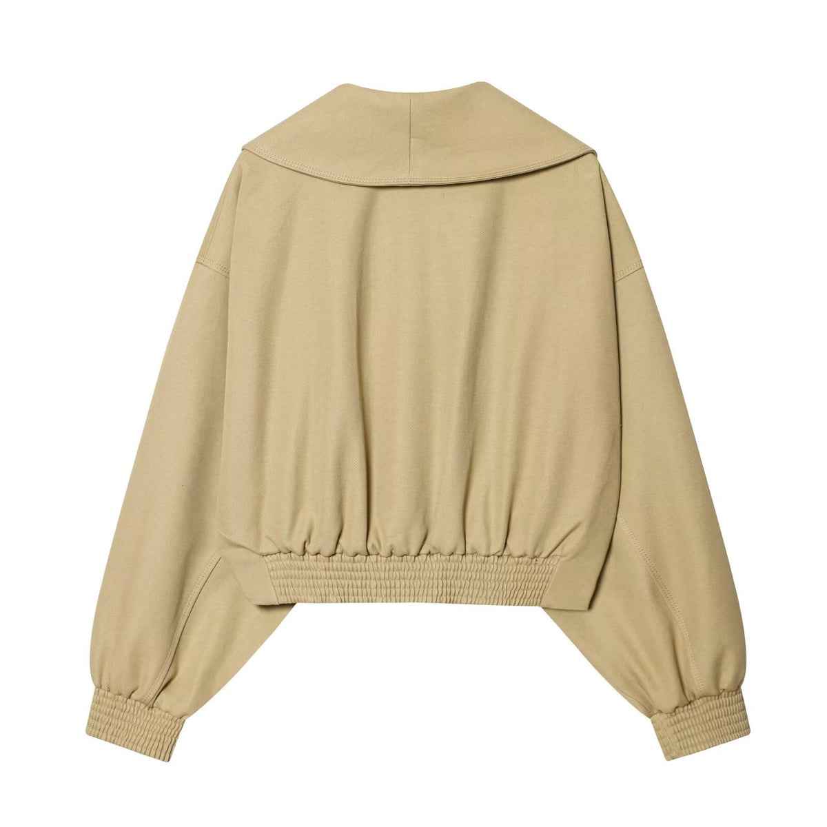 Women Cropped Trench Coat with Wide Shawl Collar, Tie Belt and Balloon Sleeves EVA-US