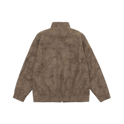 Men's Boxy Utility Blouson Jacket in Velour Look with Stand-up Collar and Multiple Pockets EVA-US