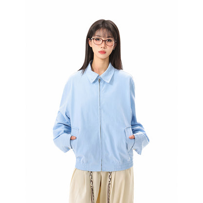 Unisex Light Boxy Blouson Jacket with Shirt Collar and Concealed Zipper EVA-US