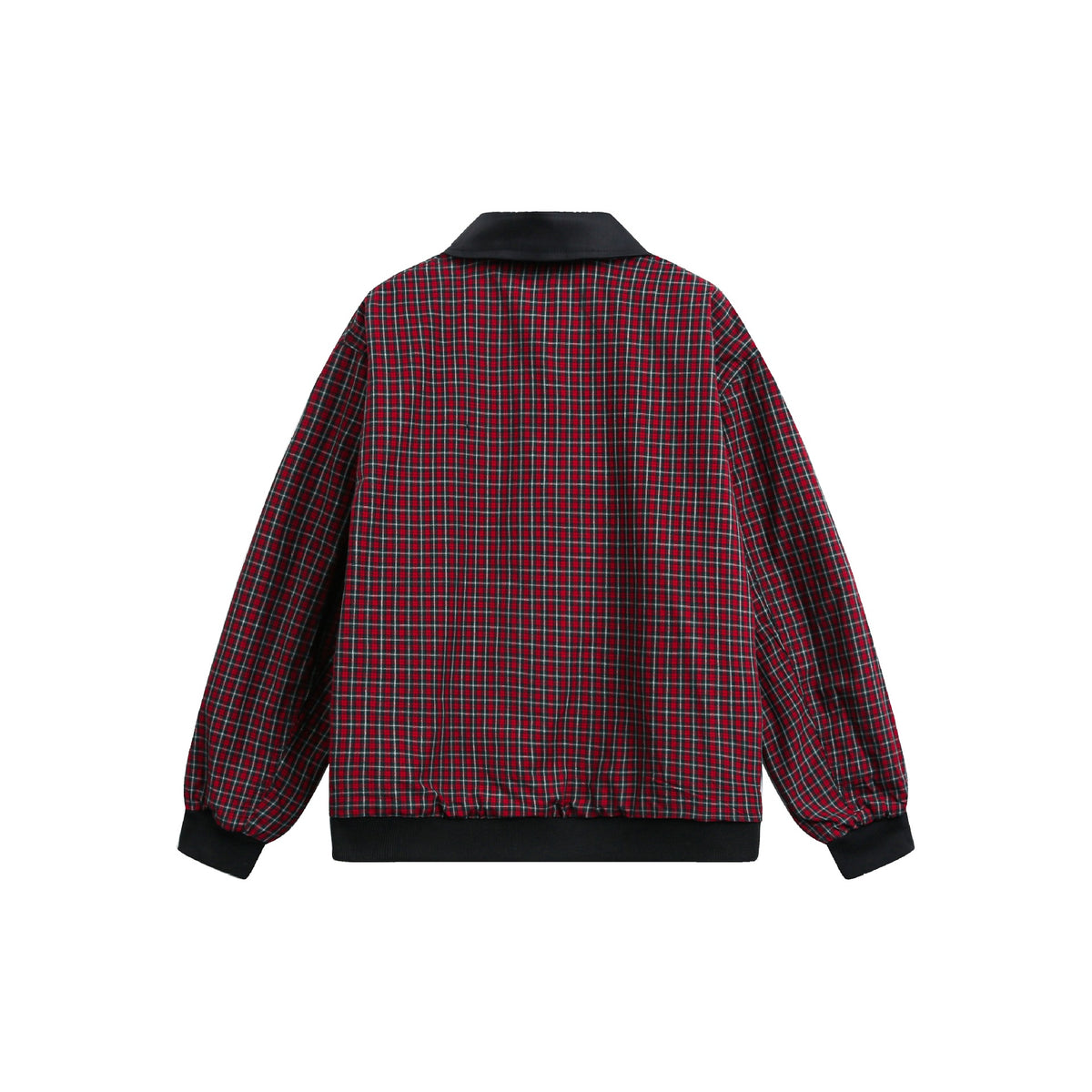 Unisex Reversible Bomber Jacket with Check Lining, Zipper and Ribbed Cuffs EVA-US