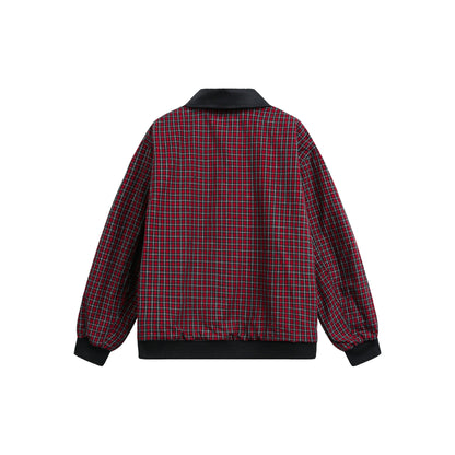 Unisex Reversible Bomber Jacket with Check Lining, Zipper and Ribbed Cuffs EVA-US