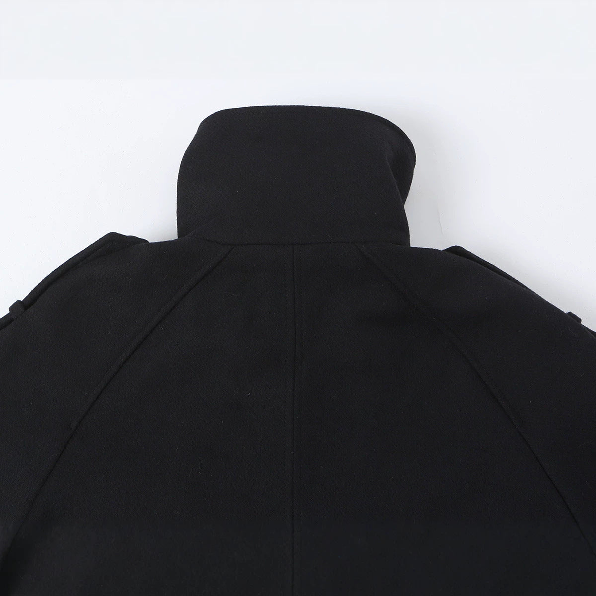Women's Short Double-Breasted Peacoat with High Standing Collar and Shoulder Straps EVA-US