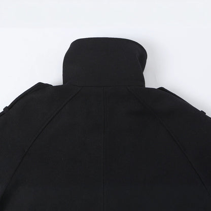 Women's Short Double-Breasted Peacoat with High Standing Collar and Shoulder Straps EVA-US