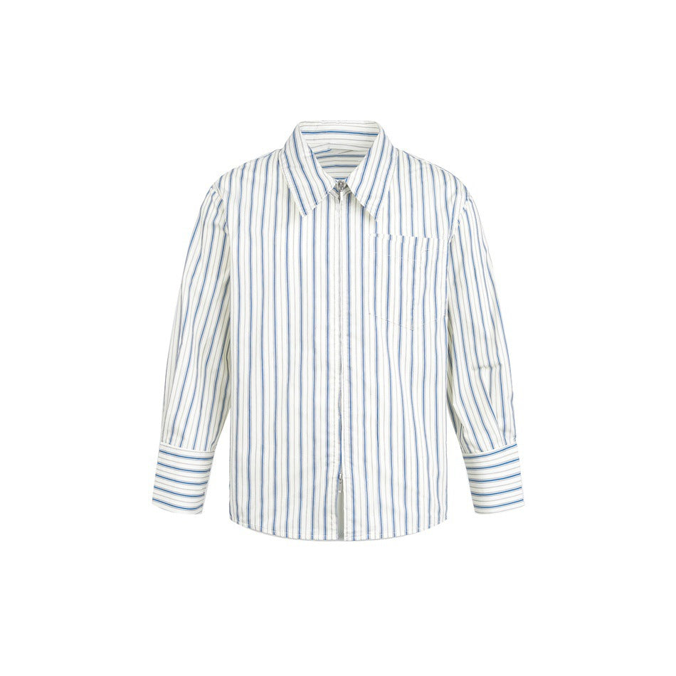 Women Boxy Shirt with Full Zipper, Kent Collar and Breast Pocket EVA-US