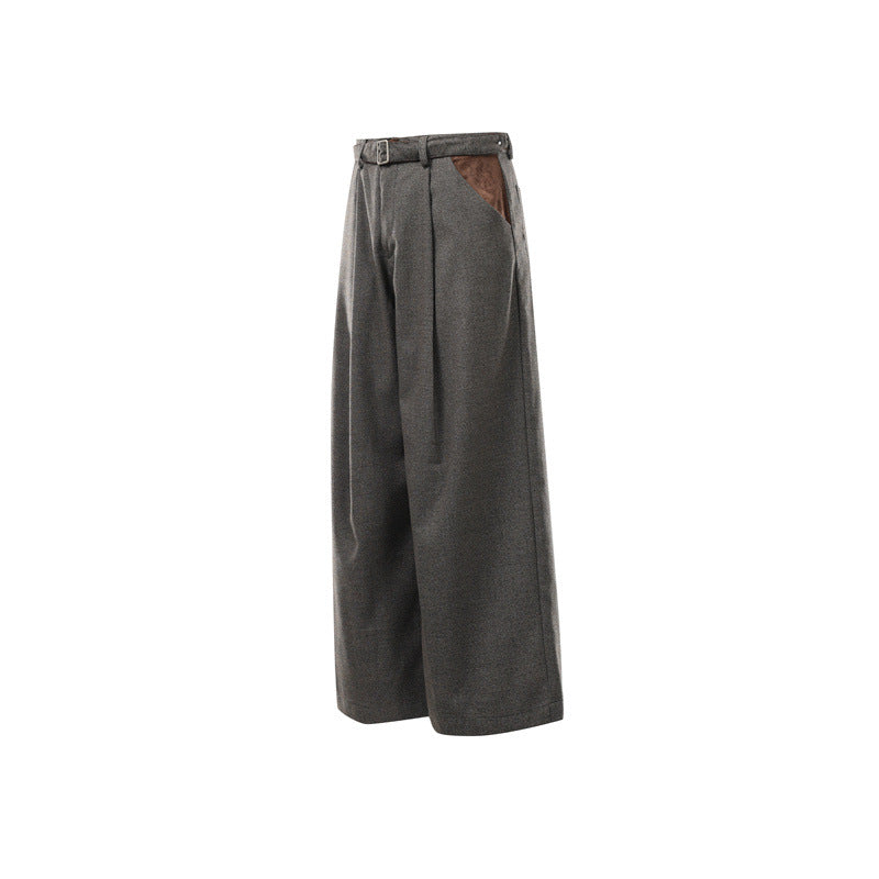 Women's Wide High Waist Culotte Pants with Belt and Contrast Pockets EVA-US