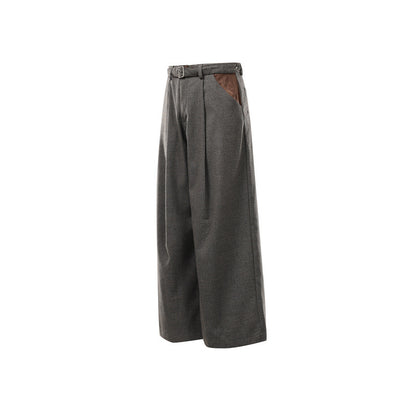 Women's Wide High Waist Culotte Pants with Belt and Contrast Pockets EVA-US