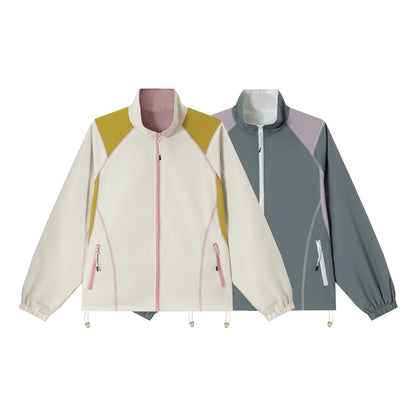 Unisex Lightweight Softshell Training Jacket with Stand-Up Collar, Contrast Panels and Drawstring EVA-US