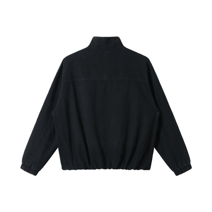 Men's Boxy Canvas Field Blouson with High Stand Collar and Elastic Hem