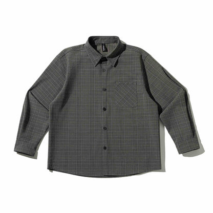 Men's Boxy Glencheck Shirt Jacket with Extended Hem and Patch Chest Pocket EVA-US