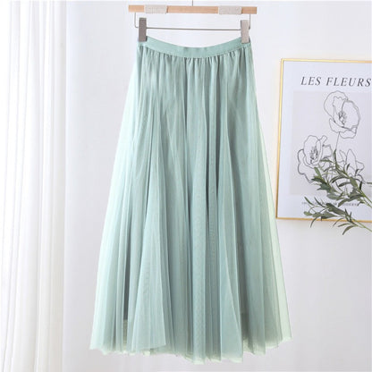 Women Tulle Skirt Layered Floor-Length A-Line Elastic Waistband