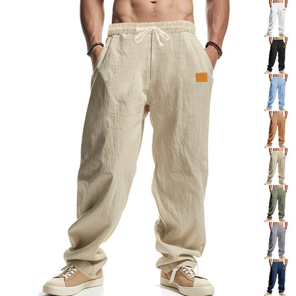 Men's Casual Linen Pants with Elastic Waistband and Generous Side Pockets EVA-US