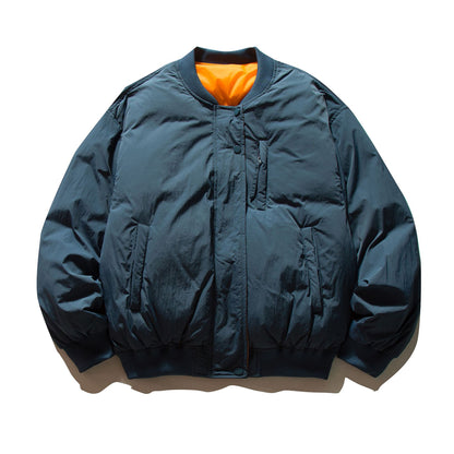 Men's Voluminous Boxy Bomber Jacket with Padded Insulation and Subtle Chest Zipper Pocket EVA-US