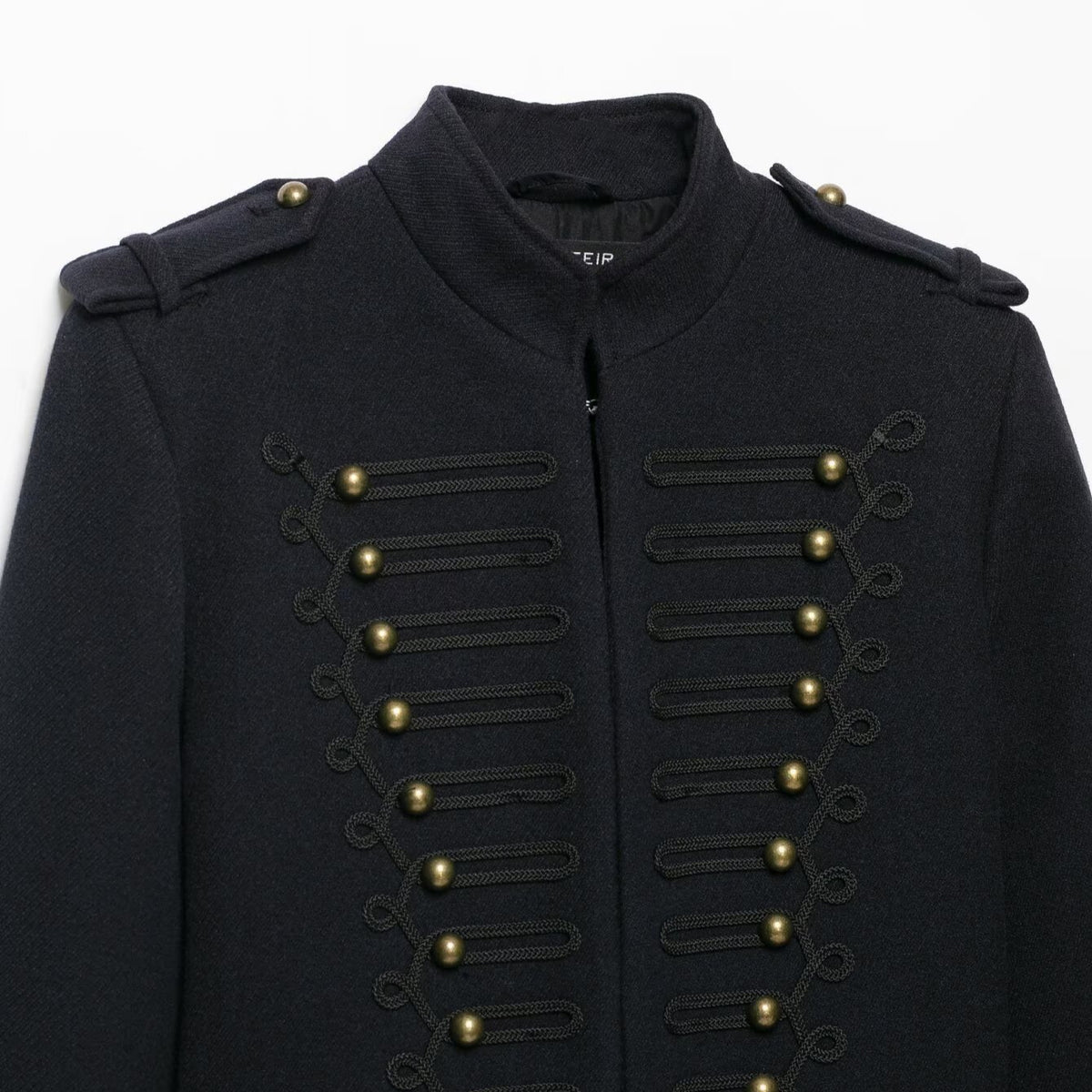 Women's Slim Military-Inspired Short Jacket with Cord Decoration and Brass Buttons EVA-US