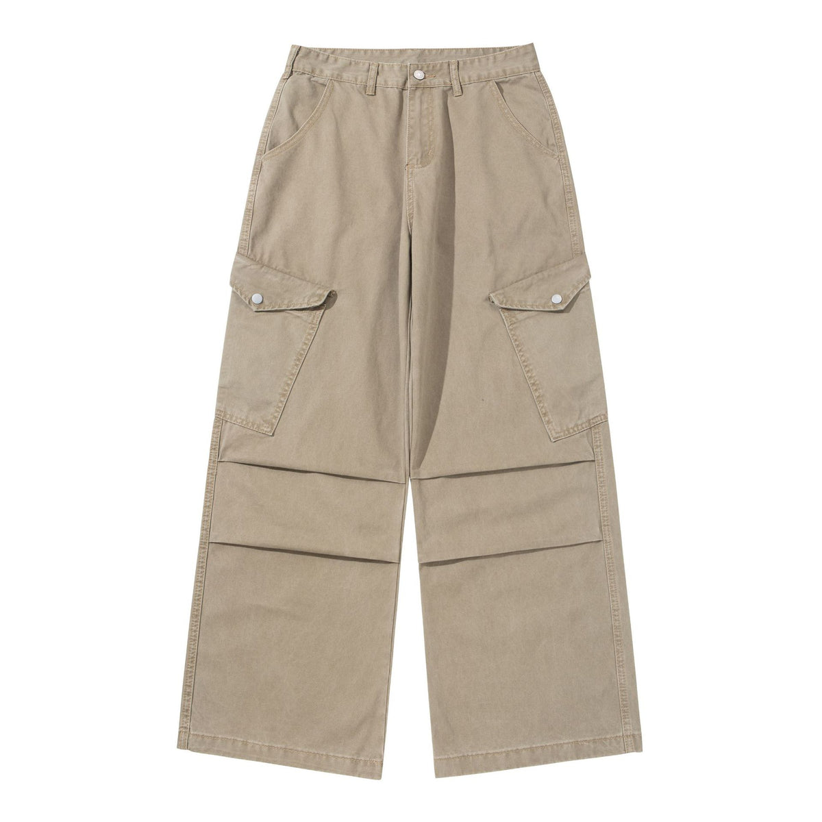 Women's Wide Cargo Pants made of Cotton Twill with High Waist and Patch Pockets EVA-US