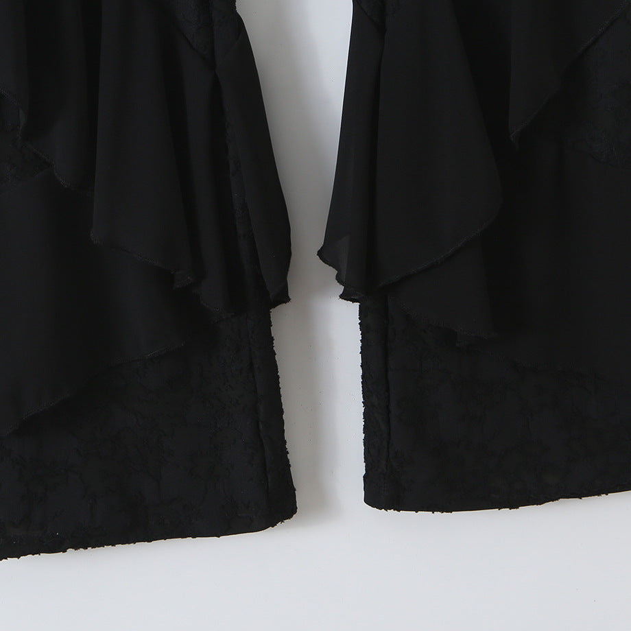 Ladies ruffle pants with lace, flared bell and layered chiffon ruffles EVA-US