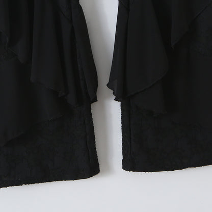 Ladies ruffle pants with lace, flared bell and layered chiffon ruffles EVA-US