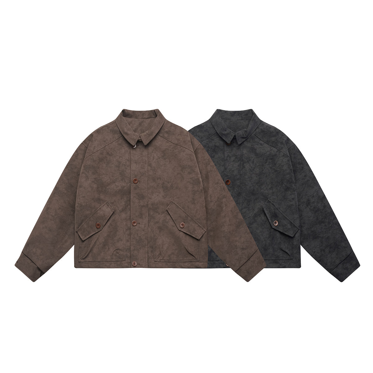 Men's short-cut suede-look blouson with patch flap pockets and shirt collar EVA-US