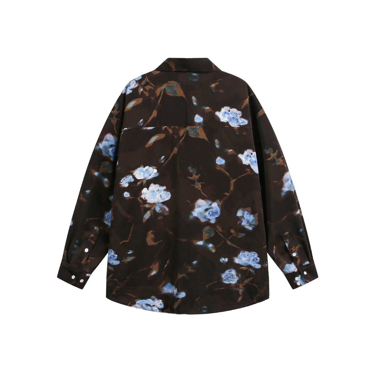 Women's Oversized Shirt Blouse with Floral Watercolor Print and Chest Pocket EVA-US