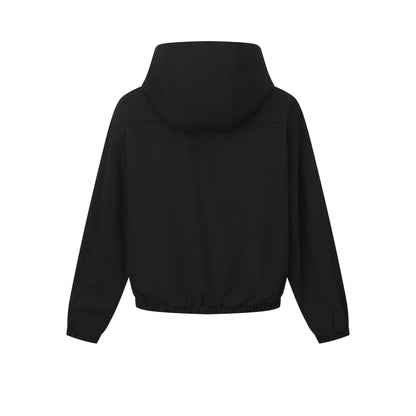 Women's short cut hooded jacket with drawstring hem and patch pockets EVA-US