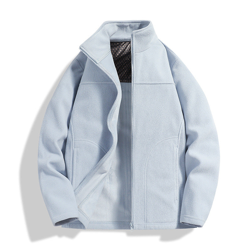 Men's fleece outdoor jacket with stand-up collar, full-length zipper, and windproof inner membrane EVA-US