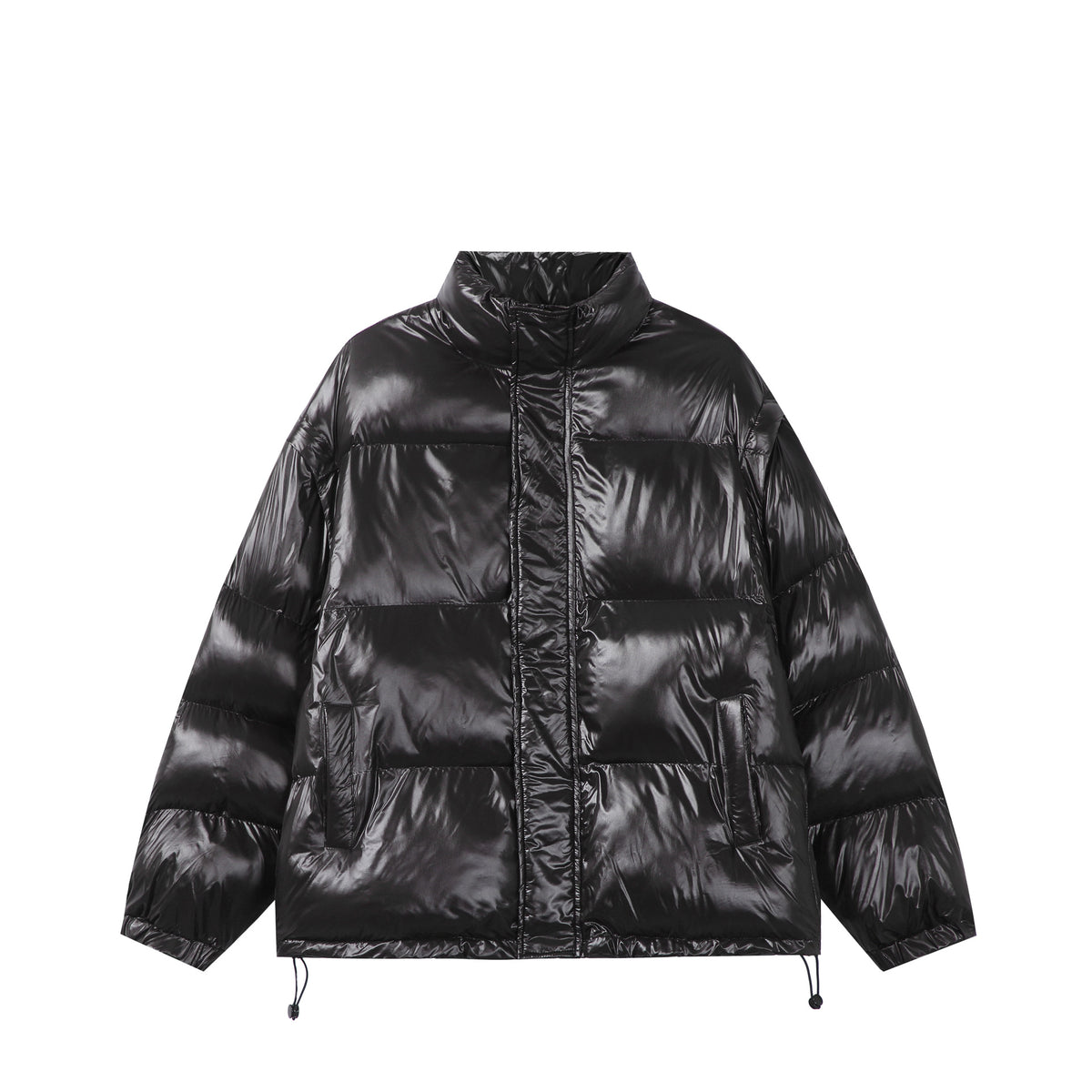 Unisex Shiny Boxy Quilted Oversized Puffer Jacket with High Stand-up Collar EVA-US