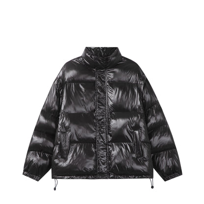 Unisex Shiny Boxy Quilted Oversized Puffer Jacket with High Stand-up Collar EVA-US