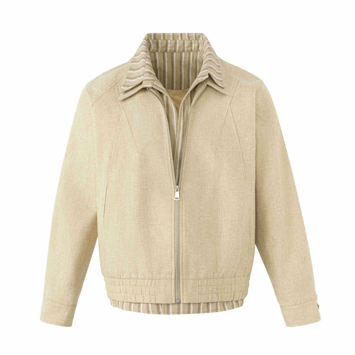 Women's Lightweight Boxy Blouson Jacket in Linen Look with Striped Inner Collar EVA-US