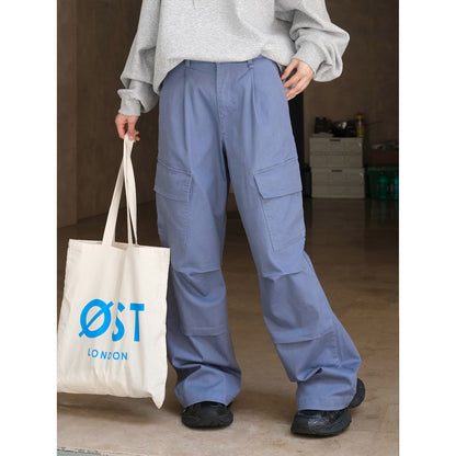 Women's Wide Cargo Palazzo Pants with Pleats and Large Flap Pockets EVA-US