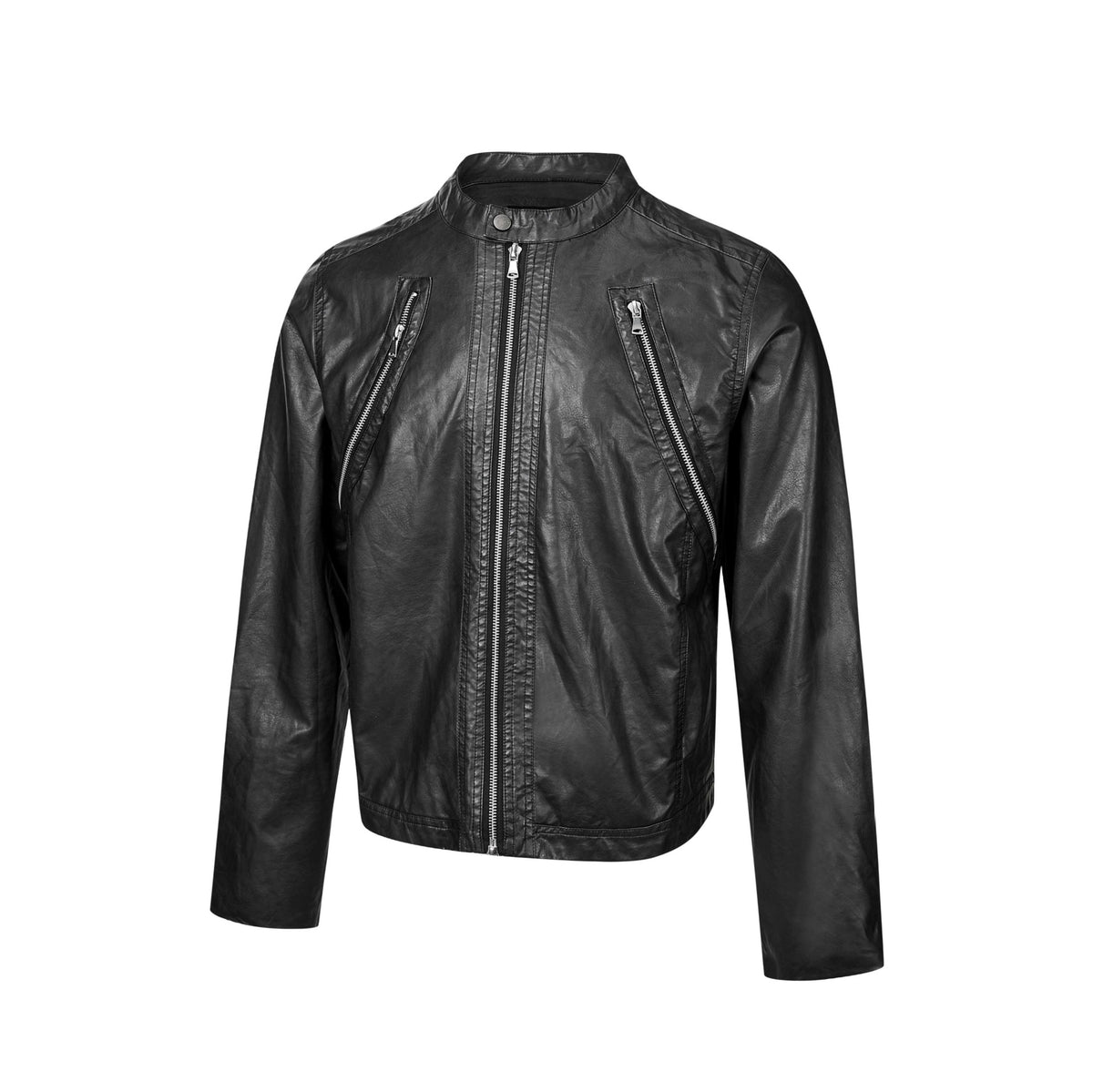 Men's vintage-inspired biker jacket with stand-up collar and two-way zipper EVA-US