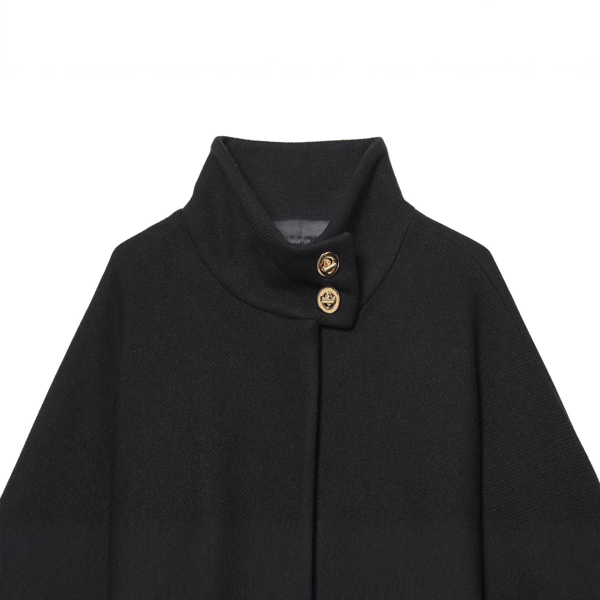 Ladies Cape Coat with Stand Collar, Tie Belt and Decorative Decorative Buttons EVA-US