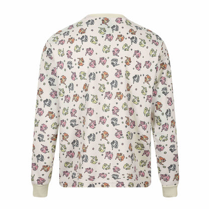 Women's waffle thermal shirt with playful allover print and ribbed round neck