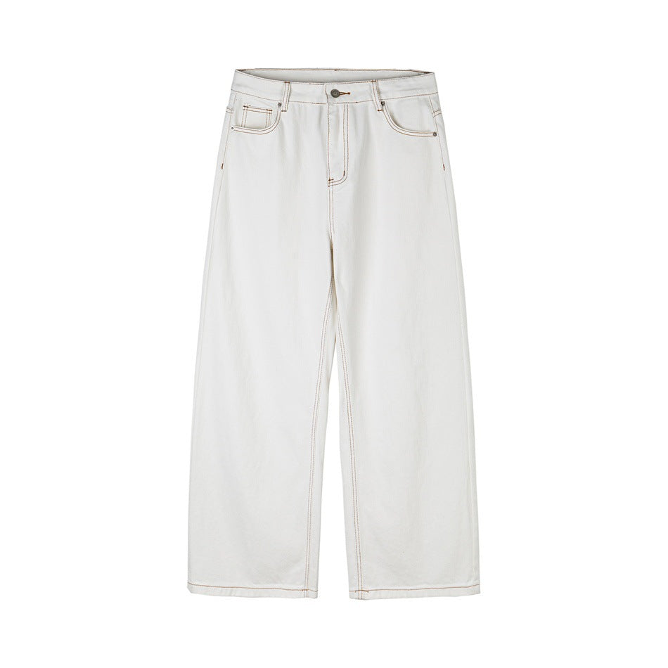 Women Wide Cropped Jeans with High Waist and Contrast Stitching EVA-US