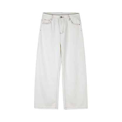 Women Wide Cropped Jeans with High Waist and Contrast Stitching EVA-US
