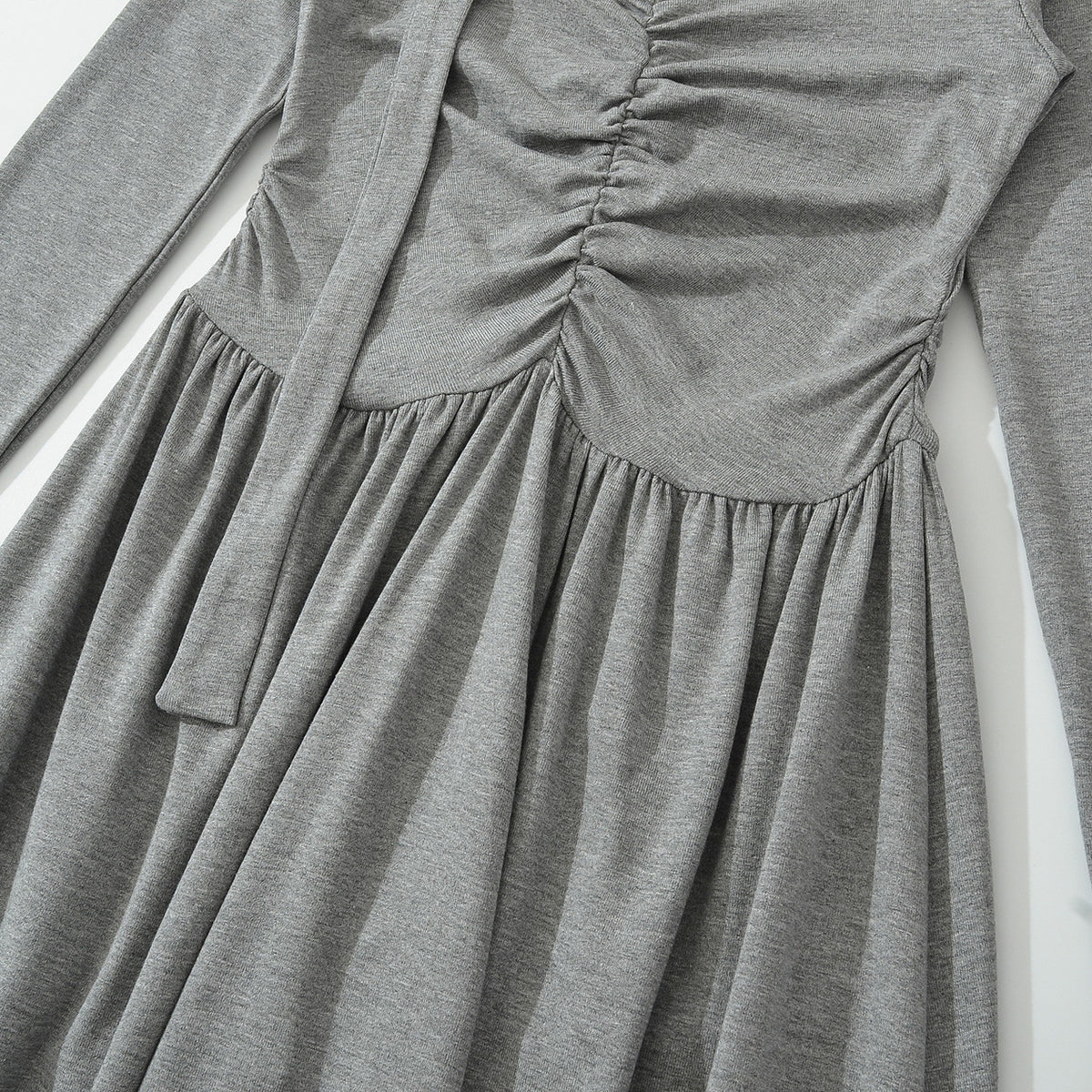 Women Long Jersey Maxi Dress with Gathering, V-Neck and Tied Scarf EVA-US