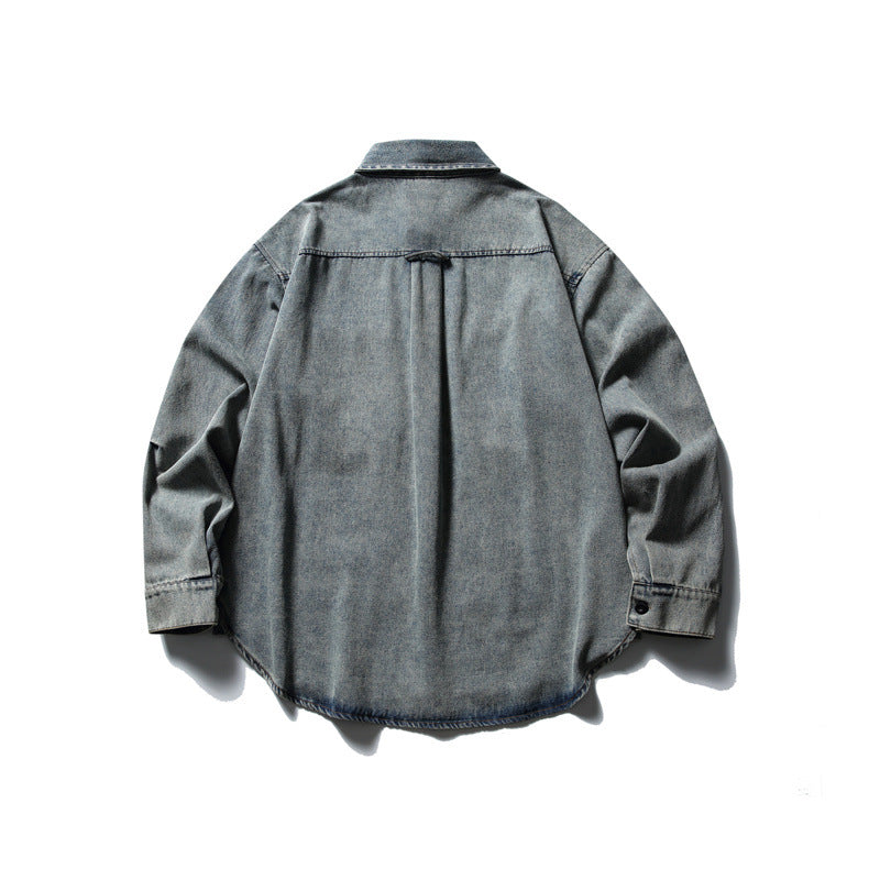 Unisex Oversized Denim Chore Jacket in boxy cut with large flap pockets EVA-US