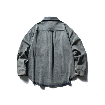 Unisex Oversized Denim Chore Jacket in boxy cut with large flap pockets EVA-US