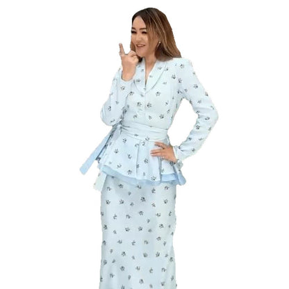Women Two-Piece Wrap Set with Peplum Jacket and Figure-Hugging Maxi Skirt EVA-US