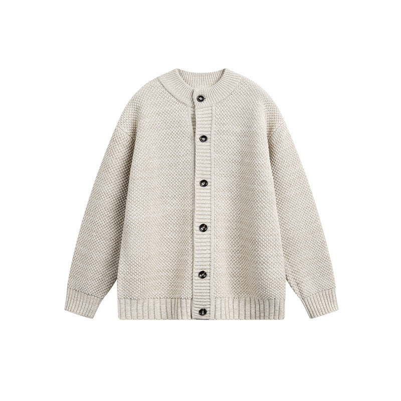 Women's Structured Oversize Knit Cardigan with Round Neck and Continuous Button Placket EVA-US