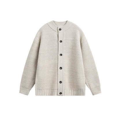 Women's Structured Oversize Knit Cardigan with Round Neck and Continuous Button Placket EVA-US