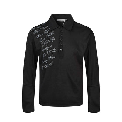 Women’s polo shirt-long sleeve shirt with shirt collar, text print and rhinestone application EVA-US