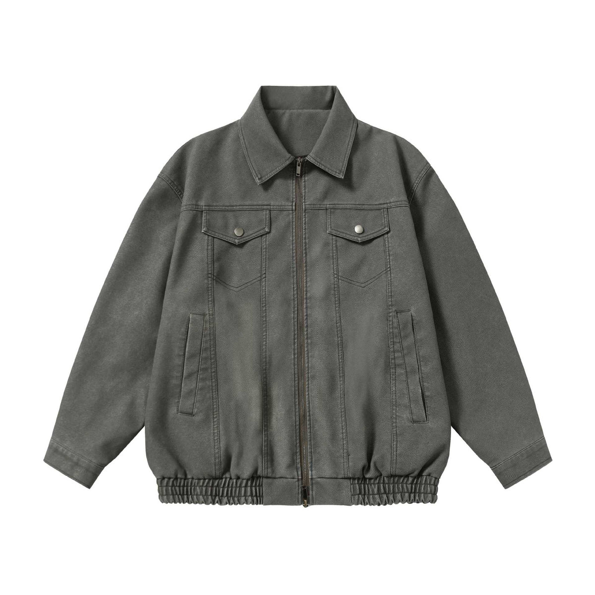 Unisex Boxy-Canvas-Zip Blouson with Shirt Collar and Elastic Hem EVA-US